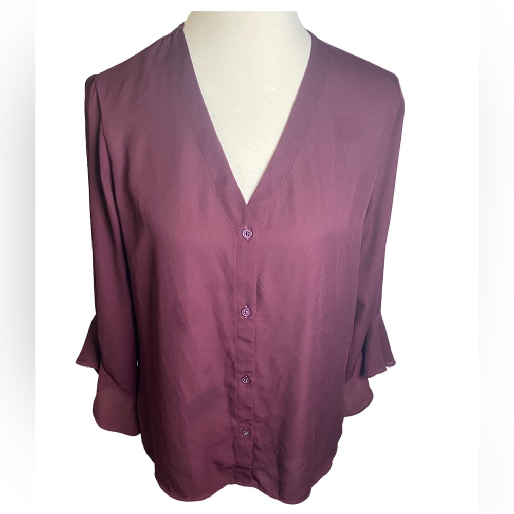 Banana Republic Sheer Button Down with Flared Balloon Sleeves